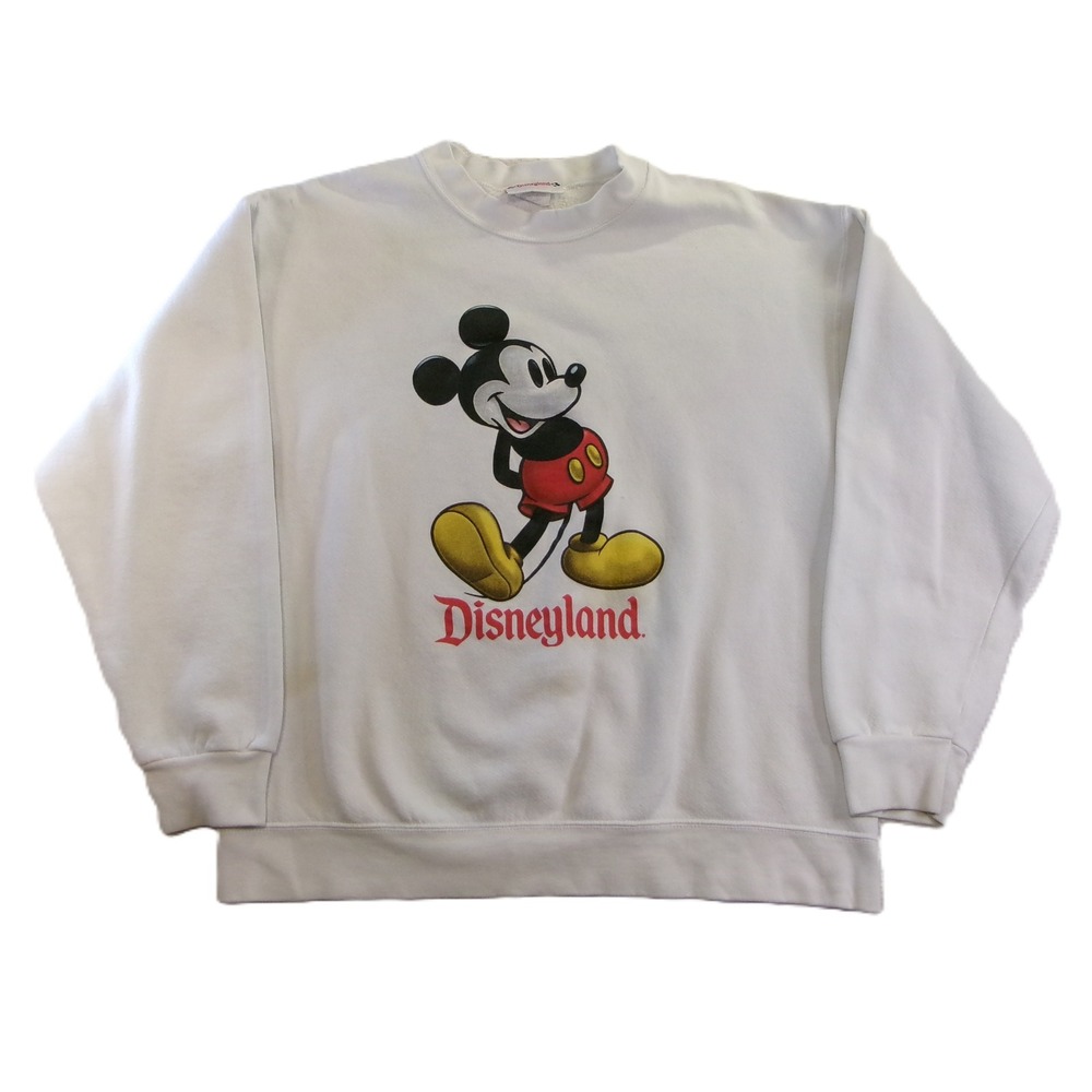Disneyland Unisex Large Sweatshirt White Mickey Mouse Graphic Crewneck Pullover